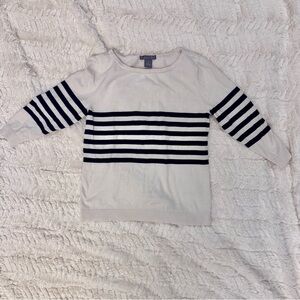 Nautical Stripe Sweater Women’s Small Navy & White Pullover 3/4 sleeve preppy